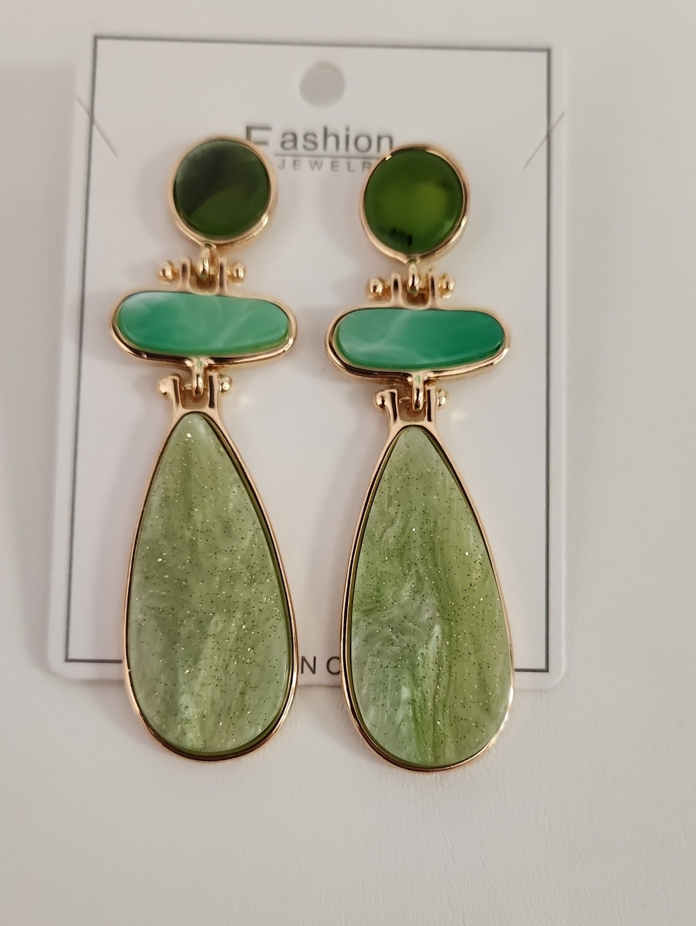 Fashion Jewelry Green Multi-Tier Teardrop Dangle Earrings
